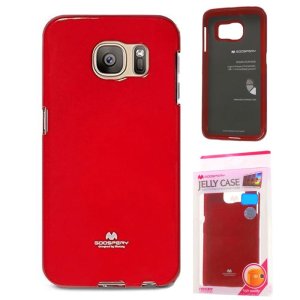 CUSTODIA GEL TPU SILICONE per SAMSUNG SM-G935 GALAXY S7 EDGE COLORE ROSSO LUCIDO CON GLITTER ALTA QUALITA' MERCURY BLISTER