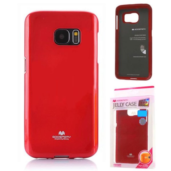 CUSTODIA GEL TPU SILICONE per SAMSUNG SM-G930 GALAXY S7 COLORE ROSSO LUCIDO CON GLITTER ALTA QUALITA' MERCURY BLISTER