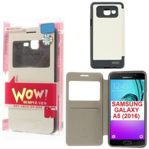 CUSTODIA FLIP ORIZZONTALE per SAMSUNG SM-A510 GALAXY A5 (2016) CON FINESTRA ID E INTERNO IN TPU COLORE BIANCO WOW! MERCURY