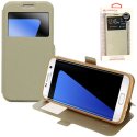 CUSTODIA FLIP ORIZZONTALE PELLE per SAMSUNG SM-G930 GALAXY S7 CON INTERNO IN TPU, CHIUSURA MAGNETICA E FINESTRA ID ORO