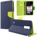 CUSTODIA FLIP ORIZZONTALE per LG K10, K420N CON INTERNO IN TPU, STAND, TASCHE PORTA CARTE E CHIUSURA MAGNETICA COLORE BLU