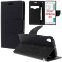 CUSTODIA FLIP ORIZZONTALE per SONY XPERIA XA, XPERIA XA DUAL CON INTERNO IN TPU SILICONE, STAND E PORTA CARTE COLORE NERO