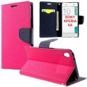 CUSTODIA FLIP ORIZZONTALE per SONY XPERIA XA, XPERIA XA DUAL CON INTERNO IN TPU SILICONE, STAND E PORTA CARTE COLORE FUCSIA