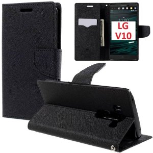 CUSTODIA FLIP ORIZZONTALE per LG V10, F600K, F600L, F600S CON INTERNO IN TPU SILICONE, STAND E CHIUSURA MAGNETICA COLORE NERO