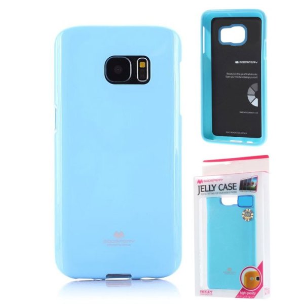 CUSTODIA GEL TPU SILICONE per SAMSUNG SM-G930 GALAXY S7 COLORE AZZURRO LUCIDO CON GLITTER ALTA QUALITA' MERCURY BLISTER