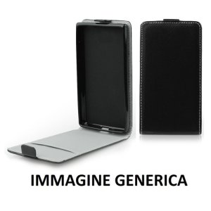 CUSTODIA FLIP VERTICALE SLIM SIMLPELLE per HUAWEI ASCEND Y600 CON INTERNO IN TPU SILICONE COLORE NERO