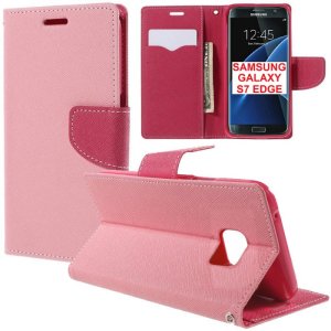 CUSTODIA FLIP ORIZZONTALE per SAMSUNG SM-G935 GALAXY S7 EDGE CON STAND, INTERNO IN TPU E TASCHE PORTA CARTE COLORE ROSA