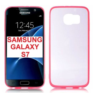 CUSTODIA GEL TPU SILICONE SLIM per SAMSUNG SM-G930 GALAXY S7 CON PARTE POSTERIORE RIGIDA TRASPARENTE E CORNICE ROSA