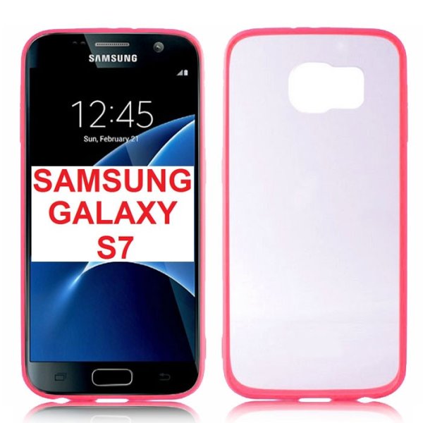 CUSTODIA GEL TPU SILICONE SLIM per SAMSUNG SM-G930 GALAXY S7 CON PARTE POSTERIORE RIGIDA TRASPARENTE E CORNICE ROSA