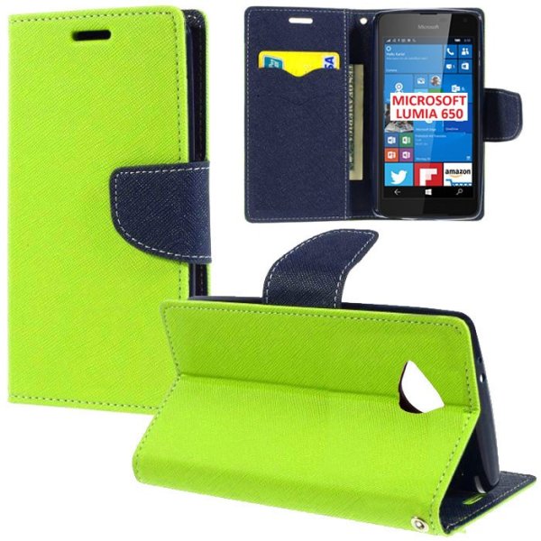 CUSTODIA FLIP ORIZZONTALE per MICROSOFT LUMIA 650 CON INTERNO IN TPU, STAND E TASCHE PORTA CARTE COLORE VERDE