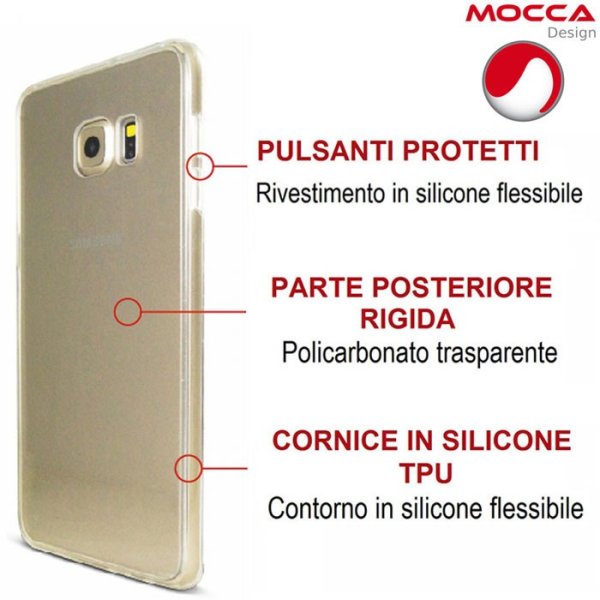 CUSTODIA CON PARTE POSTERIORE RIGIDA E CORNICE IN SILICONE TRASPARENTE per SAMSUNG GALAXY S6 EDGE PLUS ALTA QUALITA' MOCCA