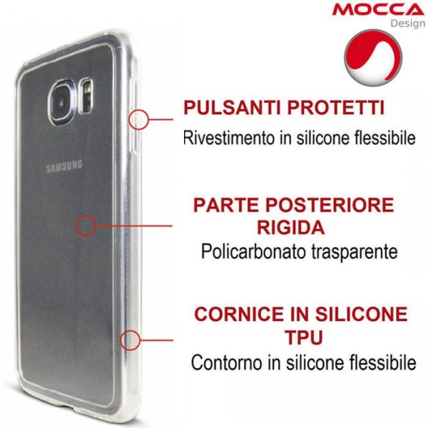 CUSTODIA CON PARTE POSTERIORE RIGIDA E CORNICE IN SILICONE TRASPARENTE per SAMSUNG SM-G920 GALAXY S6 ALTA QUALITA' MOCCA