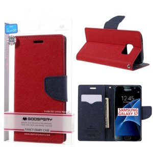 CUSTODIA FLIP ORIZZONTALE per SAMSUNG SM-G930 GALAXY S7 CON STAND E INTERNO IN TPU SILICONE COLORE ROSSO FANCY MERCURY