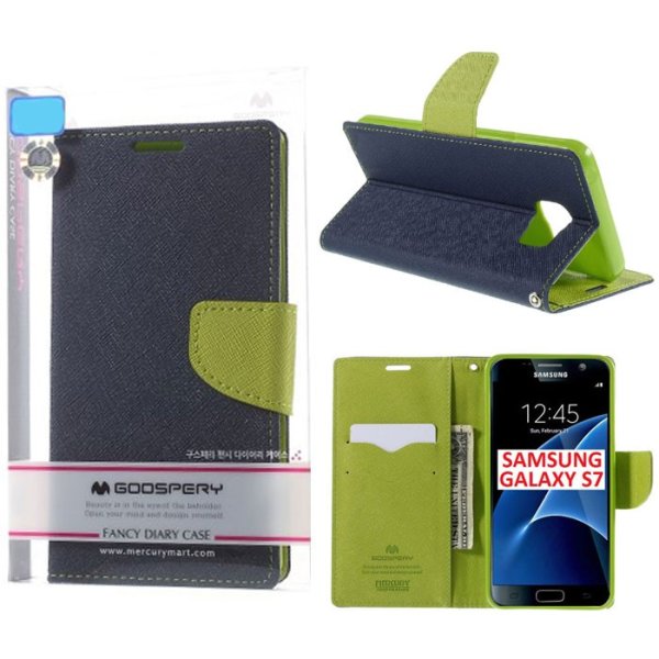 CUSTODIA FLIP ORIZZONTALE per SAMSUNG SM-G930 GALAXY S7 CON STAND E INTERNO IN TPU SILICONE COLORE BLU FANCY MERCURY