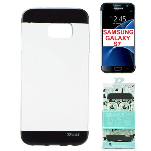 CUSTODIA GEL TPU SILICONE per SAMSUNG SM-G930 GALAXY S7 TRASPARENTE CON INSERTI NERI ALTA QUALITA' ROAR BLISTER