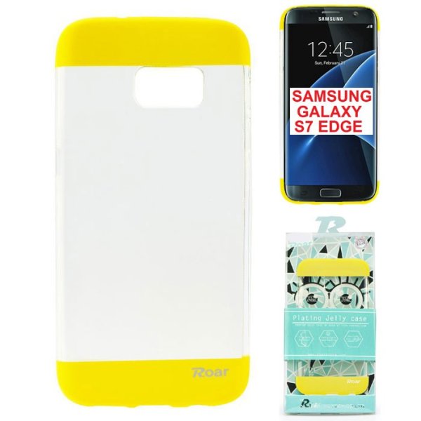 CUSTODIA GEL TPU SILICONE per SAMSUNG SM-G935 GALAXY S7 EDGE TRASPARENTE CON INSERTI GIALLI ALTA QUALITA' ROAR BLISTER