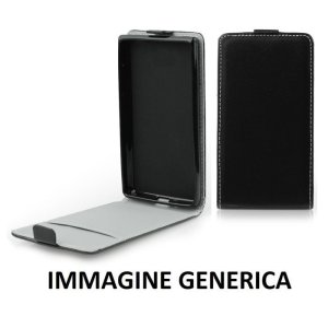 CUSTODIA FLIP VERTICALE SLIM SIMILPELLE per LG X CAM (K580) CON INTERNO IN TPU SILICONE COLORE NERO