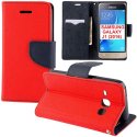 CUSTODIA FLIP ORIZZONTALE per SAMSUNG SM-J120 GALAXY J1 (2016) CON INTERNO IN TPU, STAND E PORTA CARTE COLORE ROSSO