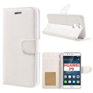 CUSTODIA per HUAWEI P9 - FLIP ORIZZONTALE SIMILPELLE CON INTERNO IN TPU, STAND, PORTA CARTE E CHIUSURA MAGNETICA COLORE BIANCO