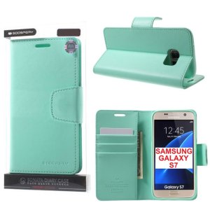 CUSTODIA FLIP ORIZZONTALE PELLE per SAMSUNG SM-G930 GALAXY S7 CON INTERNO IN TPU, STAND E PORTA CARTE VERDE ACQUA SONATA MERCURY