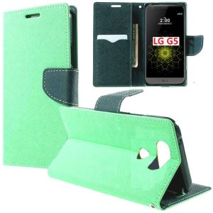 CUSTODIA per LG G5, G5 SE, G5 LITE - FLIP ORIZZONTALE CON INTERNO IN TPU SILICONE, STAND E CHIUSURA MAGNETICA VERDE ACQUA