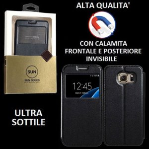 CUSTODIA FLIP ORIZZONTALE PELLE per SAMSUNG SM-G930 GALAXY S7 con CHIUSURA MAGNETICA INVISIBILE ED INTERNO IN TPU COLORE NERO