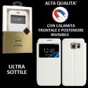 CUSTODIA FLIP ORIZZONTALE PELLE per SAMSUNG SM-G930 GALAXY S7 con CHIUSURA MAGNETICA INVISIBILE ED INTERNO IN TPU COLORE BIANCO