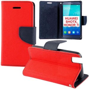 CUSTODIA FLIP ORIZZONTALE per HUAWEI SHOT X, HONOR 7i CON INTERNO IN TPU, STAND, PORTA CARTE E CHIUSURA MAGNETICA COLORE ROSSO