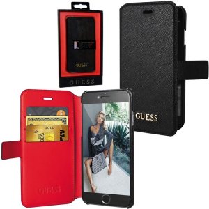 CUSTODIA FLIP ORIZZONTALE GUESS per APPLE IPHONE 6, 6S 4.7" POLLICI CON CHIUSURA MAGNETICA E PORTA CARTE COLORE NERO