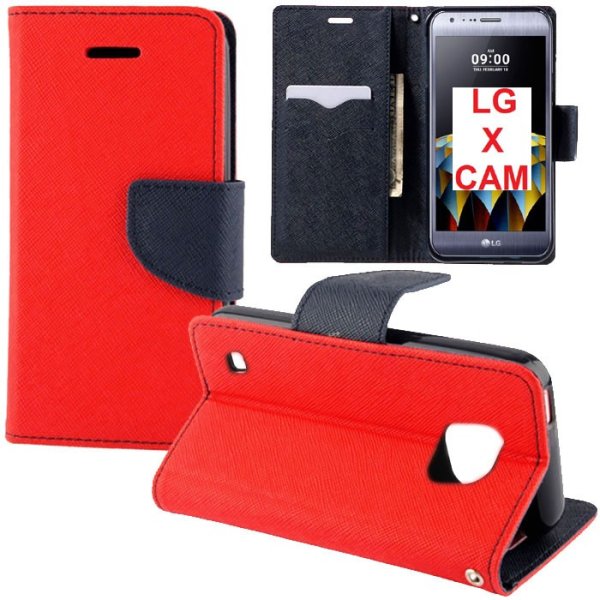 CUSTODIA FLIP ORIZZONTALE per LG X CAM (K580) CON INTERNO IN TPU SILICONE, STAND, PORTA CARTE E CHIUSURA MAGNETICA COLORE ROSSO