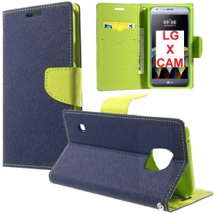 CUSTODIA FLIP ORIZZONTALE per LG X CAM (K580) CON INTERNO IN TPU SILICONE, STAND, PORTA CARTE E CHIUSURA MAGNETICA COLORE BLU