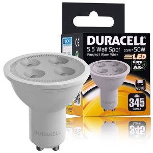 LAMPADINA A LED S72LEDDU ATTACCO GU10, POTENZA 5.5W, 3000° K, DURATA 15.000 ORE, 345LM, CLASSE ENERGETICA A+ DURACELL BLISTER