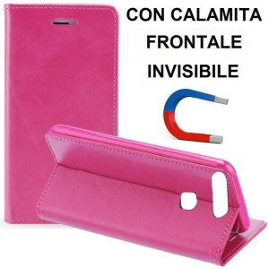 CUSTODIA FLIP ORIZZONTALE SIMILPELLE per HUAWEI P9 CON CHIUSURA MAGNETICA INVISIBILE, STAND ED INTERNO IN TPU COLORE FUCSIA