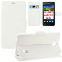 CUSTODIA FLIP ORIZZONTALE SLIM SIMILPELLE per HUAWEI ASCEND Y635 CON STAND, CHIUSURA MAGNETICA E PORTA CARTE COLORE BIANCO