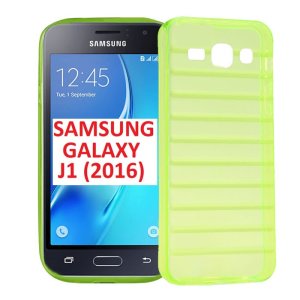 CUSTODIA GEL TPU SILICONE per SAMSUNG SM-J120 GALAXY J1 (2016) MOTIVO RIGHE ORIZZONTALI IN RILIEVO VERDE TRASPARENTE