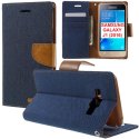 CUSTODIA FLIP ORIZZONTALE per SAMSUNG SM-J120 GALAXY J1 (2016) CON INTERNO IN TPU E STAND COLORE BLU SCURO EFFETTO JEANS