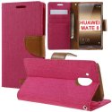 CUSTODIA FLIP ORIZZONTALE per HUAWEI MATE 8 CON INTERNO IN TPU, STAND, PORTA CARTE E CHIUSURA MAGNETICA FUCSIA EFFETTO JEANS