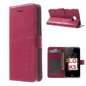 CUSTODIA per LG K5, X220 - FLIP ORIZZONTALE SIMILPELLE CON CHIUSURA MAGNETICA, STAND, INTERNO IN TPU E PORTA CARTE COLORE FUCSIA