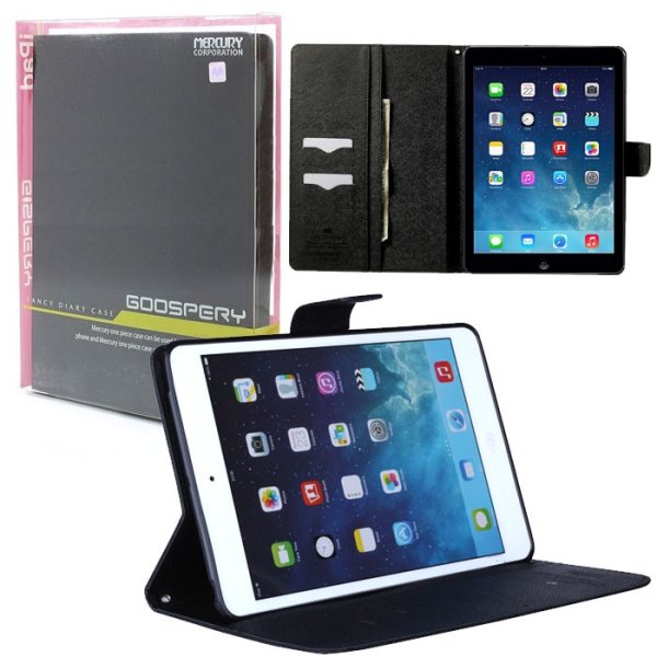 CUSTODIA BOOK ORIZZONTALE per APPLE IPAD AIR, IPAD 5 CON INTERNO IN TPU, STAND E PORTA CARTE COLORE NERO ALTA QUALITA' MERCURY