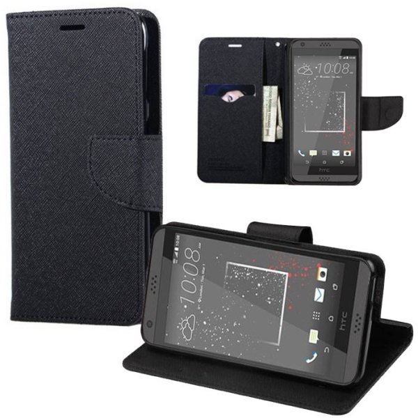 CUSTODIA FLIP ORIZZONTALE per HTC DESIRE 530 CON INTERNO IN TPU, STAND E TASCHE PORTA CARTE COLORE NERO