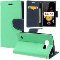 CUSTODIA FLIP ORIZZONTALE per LG K4 LTE, K130E, K120E CON INTERNO IN TPU, STAND, PORTA CARTE E CHIUSURA MAGNETICA VERDE ACQUA