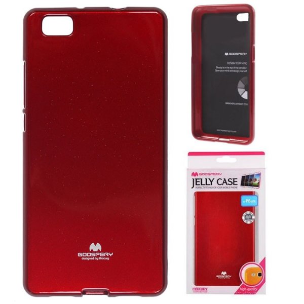 CUSTODIA GEL TPU SILICONE per HUAWEI P8 LITE COLORE ROSSO LUCIDO CON GLITTER ALTA QUALITA' MERCURY BLISTER