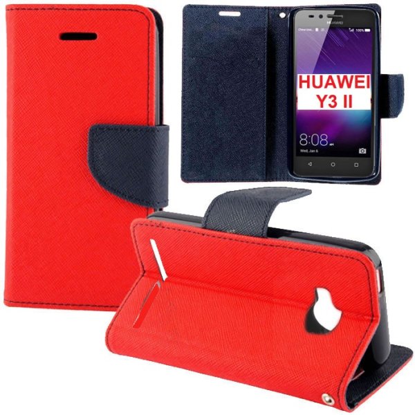 CUSTODIA per HUAWEI Y3 II, Y3 PRO, Y3 II PRO - FLIP ORIZZONTALE CON INTERNO IN TPU, STAND E CHIUSURA MAGNETICA COLORE ROSSO