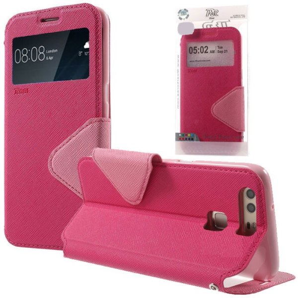 CUSTODIA FLIP ORIZZONTALE SLIM per HUAWEI P9 PLUS CON STAND, INTERNO IN TPU E FINESTRA ID COLORE FUCSIA ALTA QUALITA'