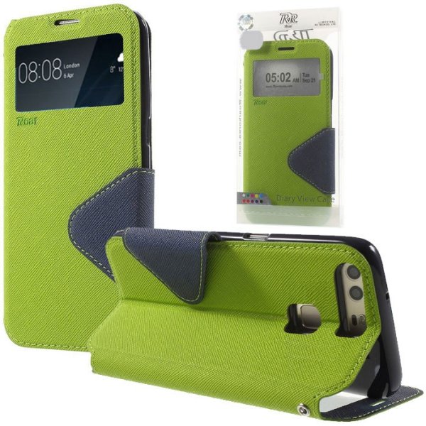 CUSTODIA FLIP ORIZZONTALE SLIM per HUAWEI P9 PLUS CON STAND, INTERNO IN TPU E FINESTRA ID COLORE VERDE ALTA QUALITA'