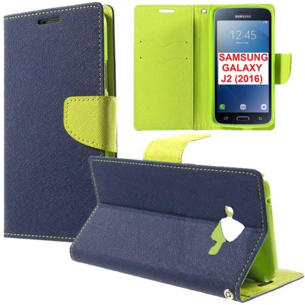 CUSTODIA FLIP ORIZZONTALE per SAMSUNG SM-J210 GALAXY J2 (2016) CON INTERNO IN TPU SILICONE, STAND E PORTA CARTE COLORE BLU