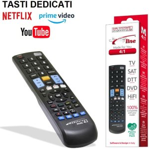 TELECOMANDO UNIVERSALE PROGRAMMABILE DA PC A 4 BANCHI DI MEMORIA PER TV, SAT, PAY TV, DTT, DVD, VCR, PS2 NERO MADEFORYOU BLISTER