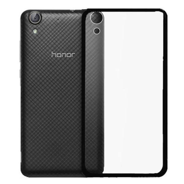 CUSTODIA GEL TPU SILICONE per HUAWEI Y6 II, HONOR 5A, HONOR HOLLY 3  TRASPARENTE CON CORNICE COLORE NERO