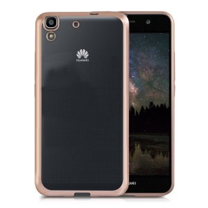 CUSTODIA GEL TPU SILICONE per HUAWEI Y6 II, HONOR 5A, HONOR HOLLY 3 TRASPARENTE CON CORNICE COLORE ROSA ORO