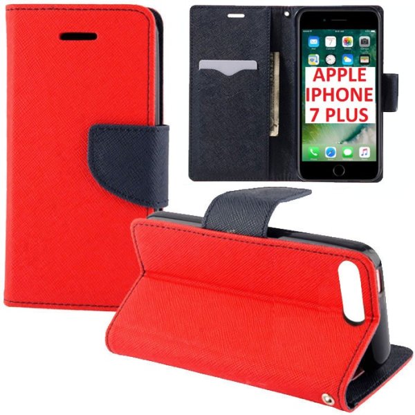 CUSTODIA FLIP ORIZZONTALE per APPLE IPHONE 7 PLUS, IPHONE 8 PLUS CON INTERNO IN TPU, STAND E TASCHE PORTA CARTE COLORE ROSSO